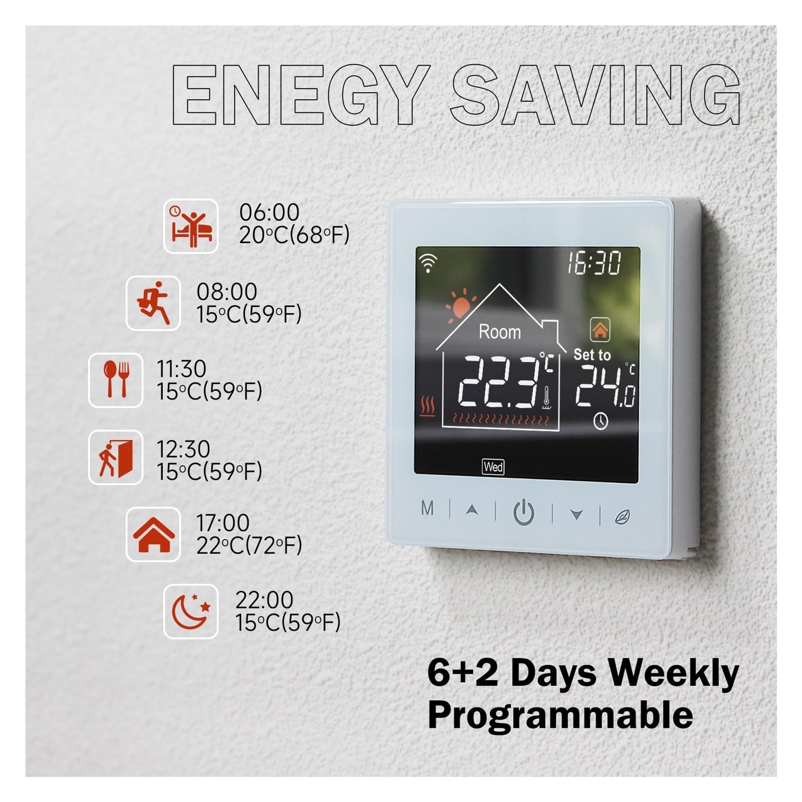 Termostat cyfrowy, Termostat do kotła gazowego, ogrzewanie podłogowe Tuya inteligentny regulator temperatury w pomieszczeniu działa na ekranie LCD domu(Floor Heating)