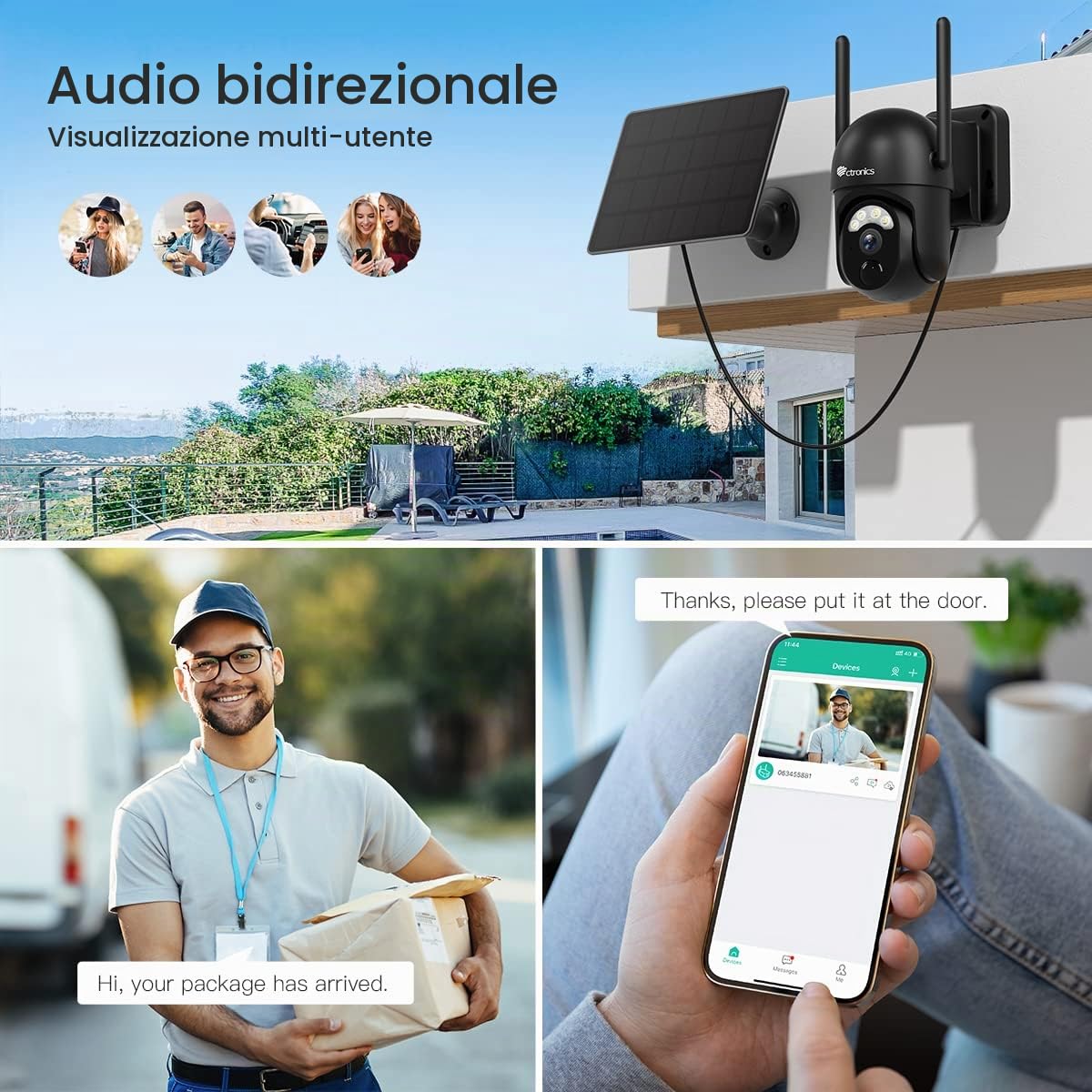 ctronics 2K 3MP Telecamera Wi-Fi Esterno Senza Fili con Batteria Pannello Solare, 2.4/5GHz WiFi Videocamera Sorveglianza Esterno Wireless, Visione Notturna, PTZ 355°Pan/95°Tilt, Rilevamento PIR | Pannello Solare, Videocamera Sorveglianza Wireless, Visione