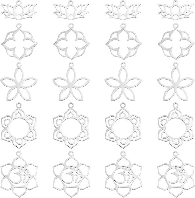 UNICRAFTALE 20pcs 5 Styles Flower Hollow Charm Lotus Pendants Stainless Steel Petals Necklace Charms Metal Flower Charms Frame Flower Earring Pendants for Resin Pressed Flower Jewelry Making 11-25mm