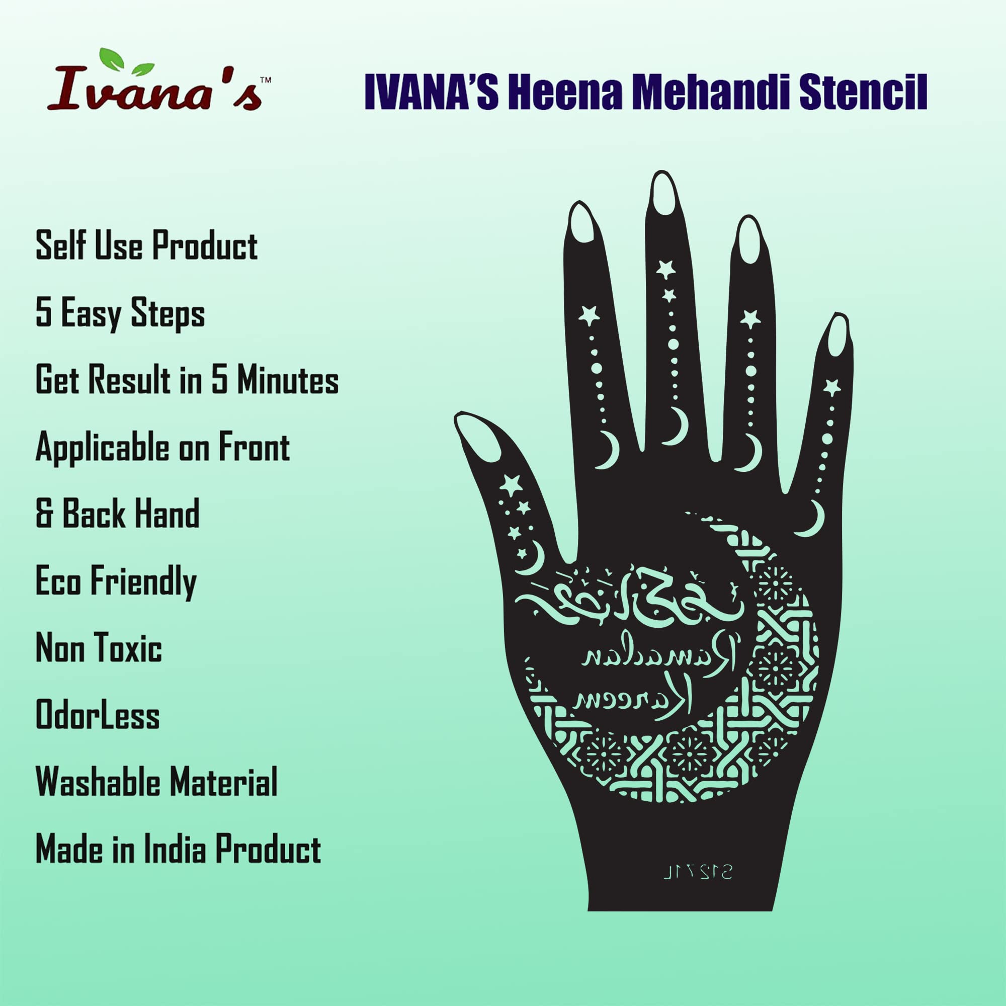 Ivana's Mehndi Stencil Design Set of - 2 Piece | Henna Tattoo Stencil for Women, Girls and Kids | Easy to use in just 4 Steps | Mehandi Sticker | IVH-72 2