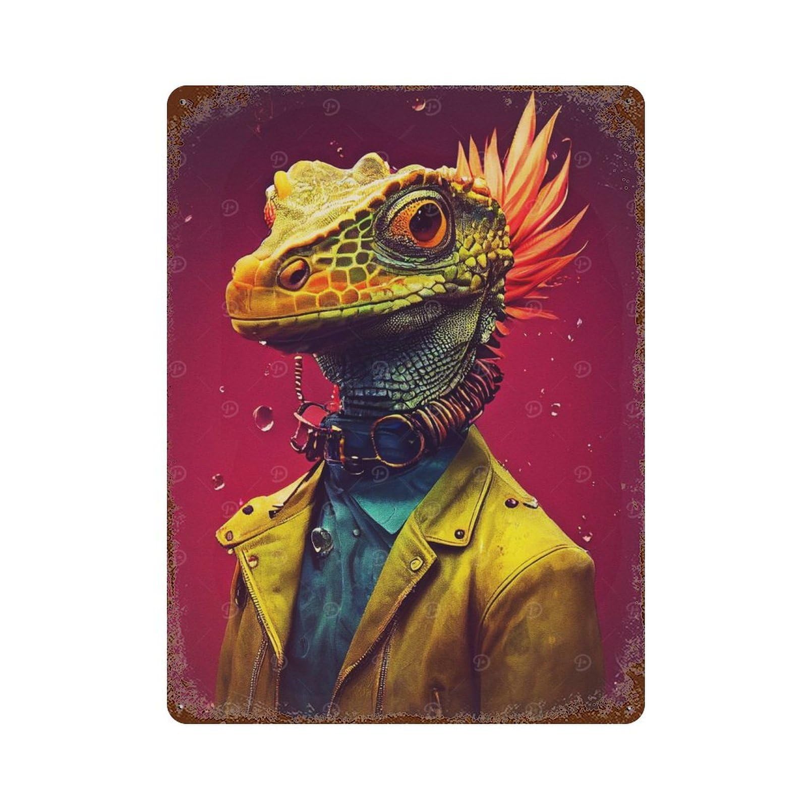 Vintage Rust Metal Sign Crocodile Style 15.7"x11.8", Old School Wall Decor for Office, Studio And Wall Decor