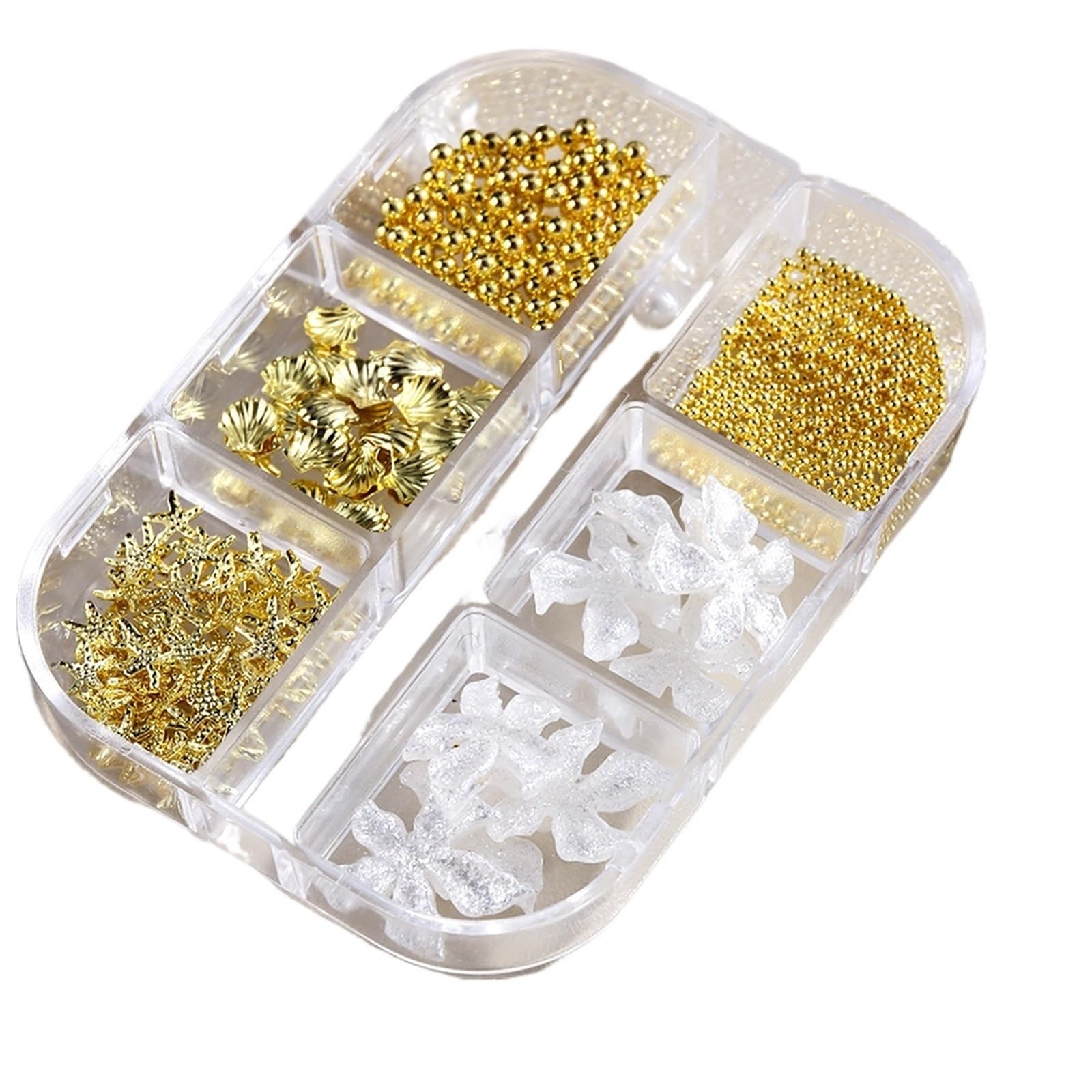 3D Lily and Ocean-Themed Nail Art with Rhinestones, Gold Starfish Beads, White Daffodil Crystals, and Pearl Embellishments(6G-LK)