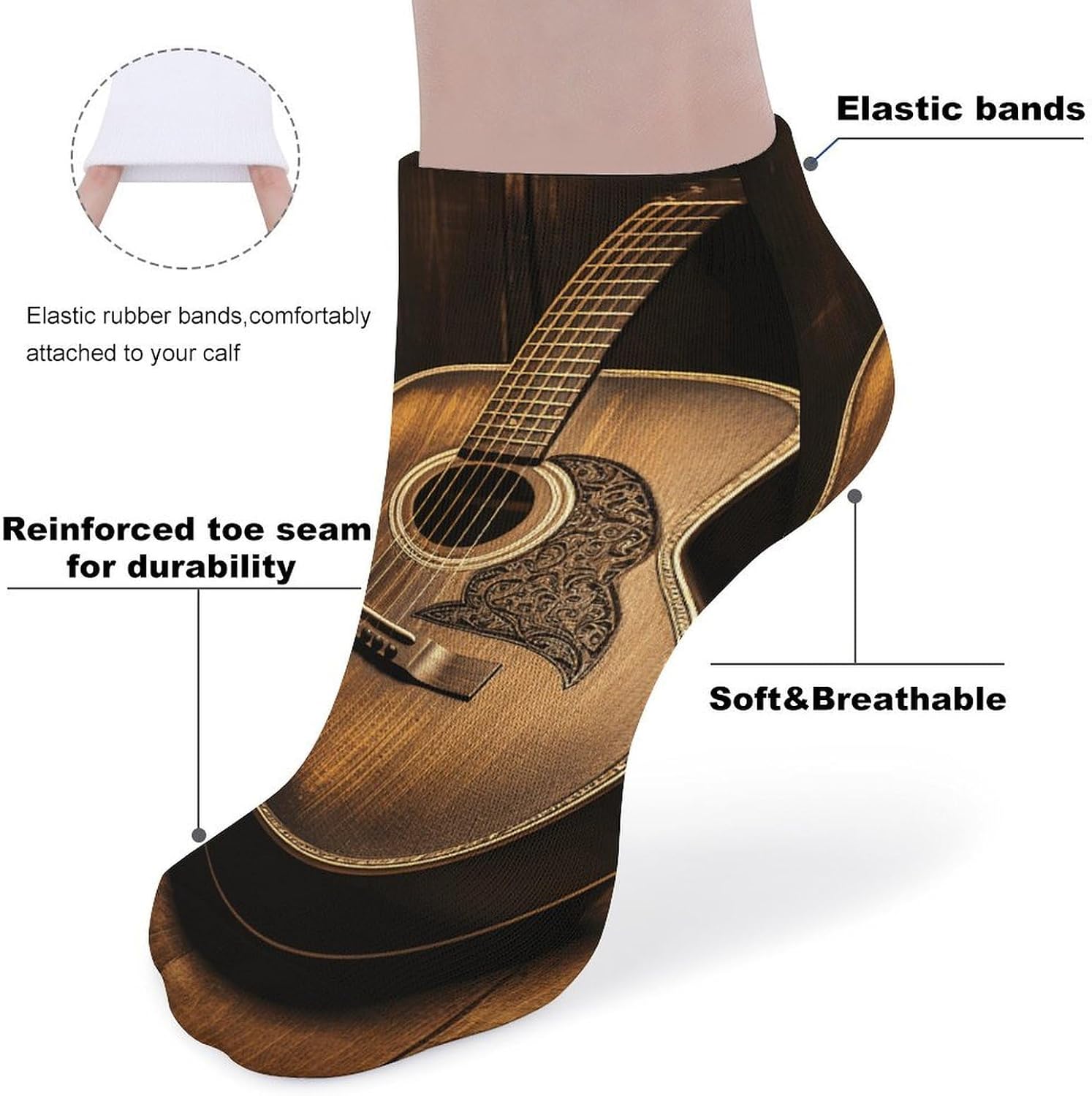 5 Pairs Old West Guitar Ankle Socks Breathable Low Cut Short Socks