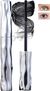 Iron Wand Mascara, Black Washable Metal Wand Waterproof Long Lasting Lash Extension Thread Mascara, 3D Curling Natural Length Slim Volume Building Sunflower Steel Tube Eyelashes