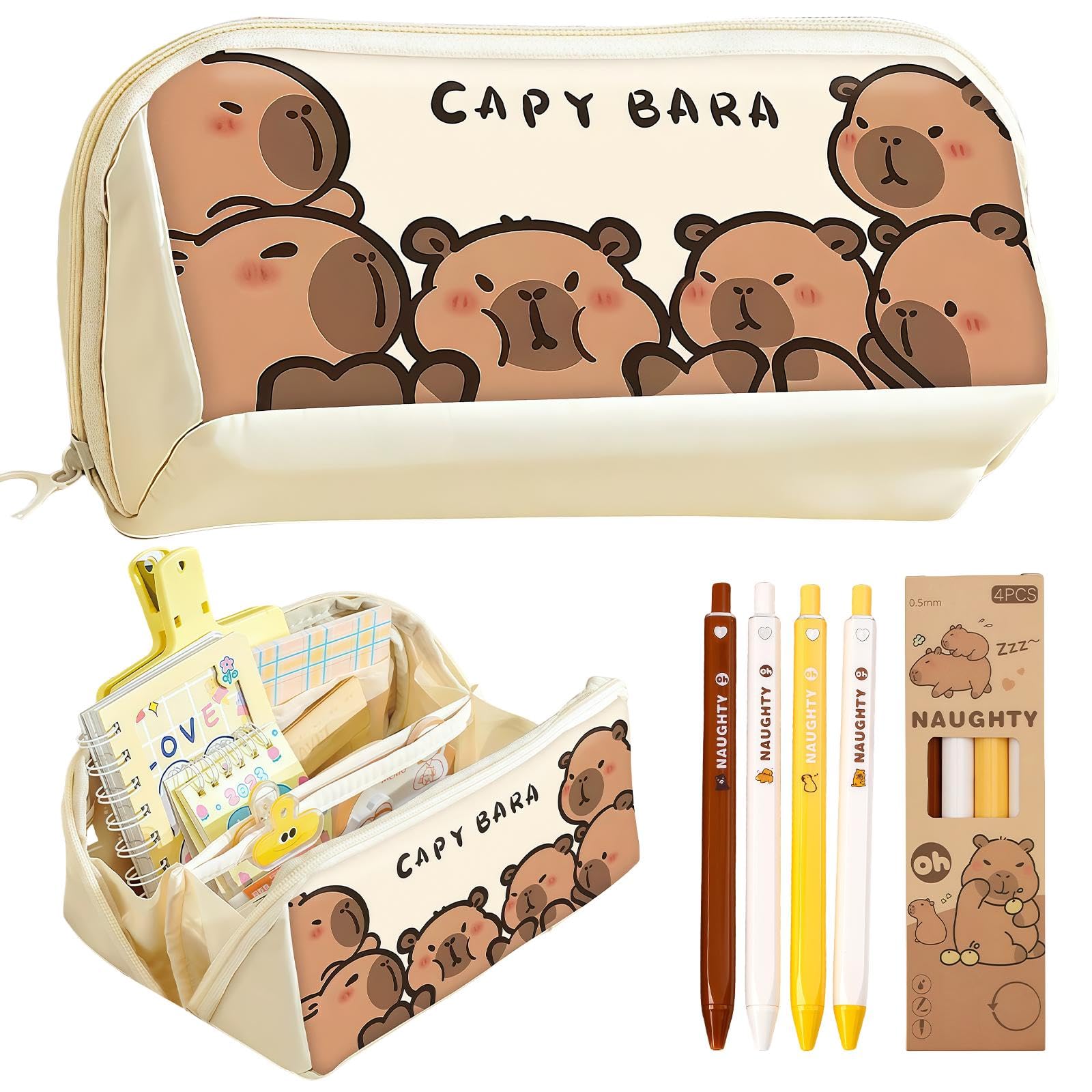Borsa A Penna Capybara Con 4 Penne – Astuccio Capiente In Tela Impermeabile, Cartoleria Carina Per Scuola