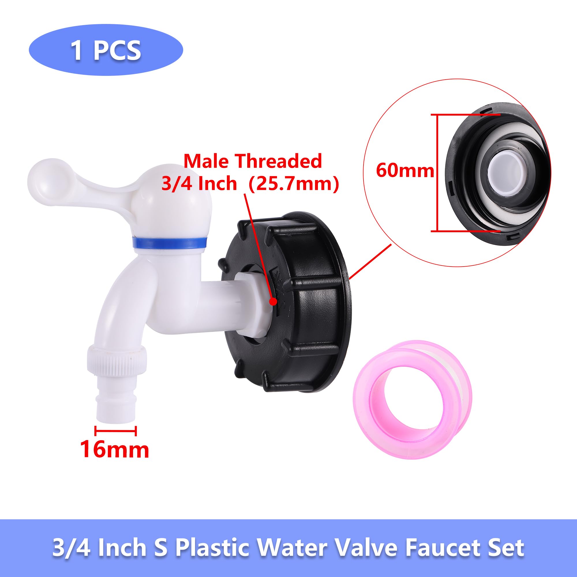 S60 1"3/4"1/2" Adapter do zbiornika IBC 1/2"3/4" Kran spustowy kranu Złącze gwintowane Części zamienne zaworów(8292)