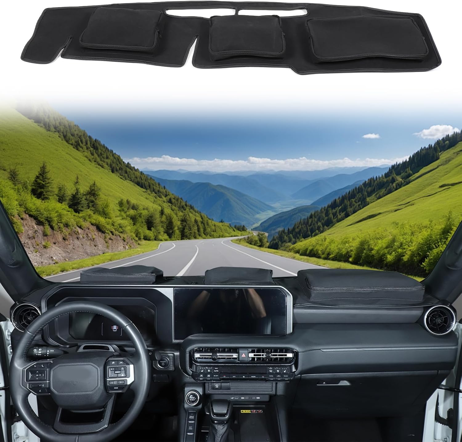 Car Dash Mat Cover Compatible with Toyota Land Cruiser Prado J250 LC250 2024 2025 Car Dashboard Cover Sun Shade Pad Anti-Slip Dash Board Accessories (Black(with Storage Bag), Without Head-Up Display)