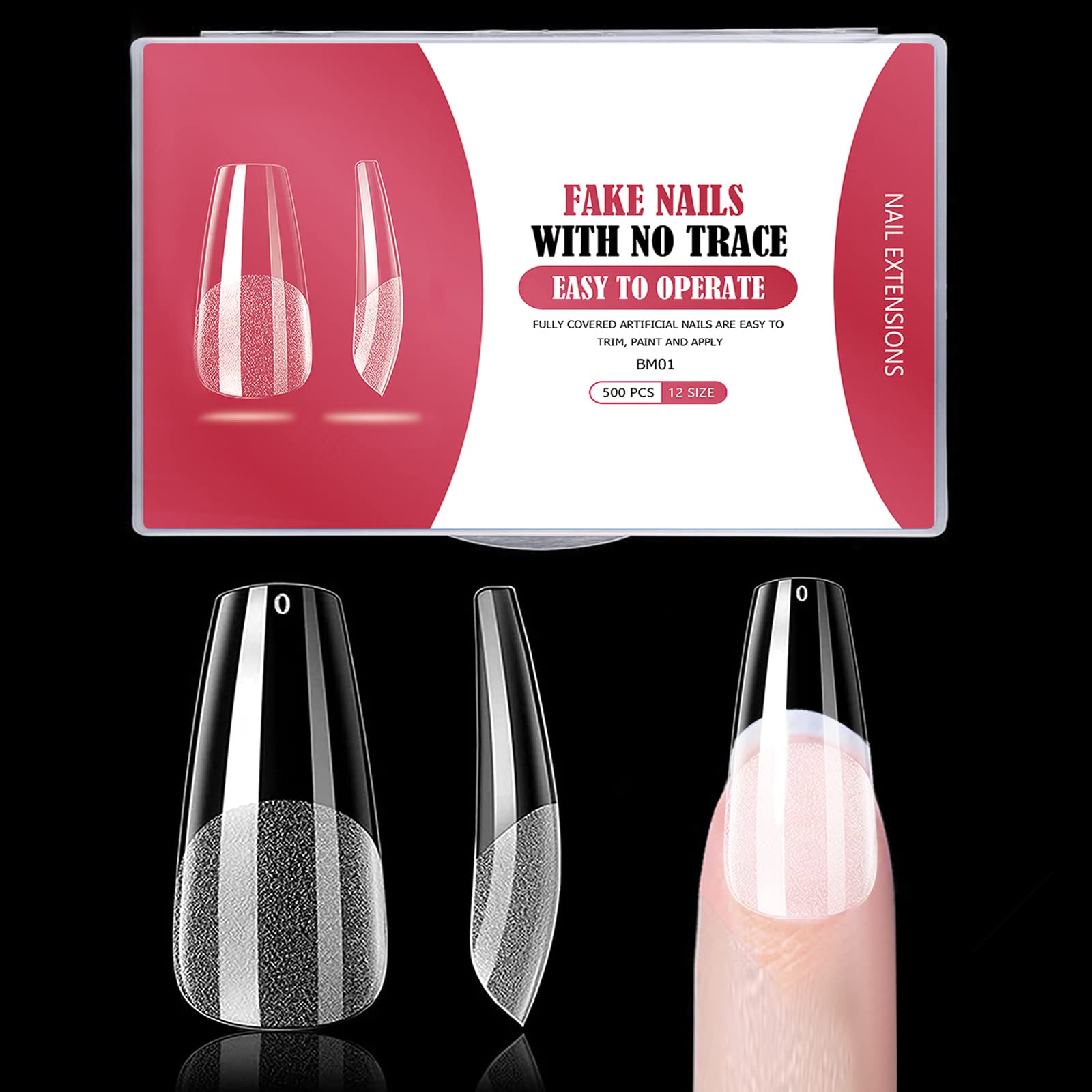 500 Piezas Uñas Postizas Ataúd, Uñas Artificiales de Bailarina Uñas Falsas, Acrílicas Uñas de Gel Nail Tips para salón de uñas o bricolaje en casa, 12 tamaños