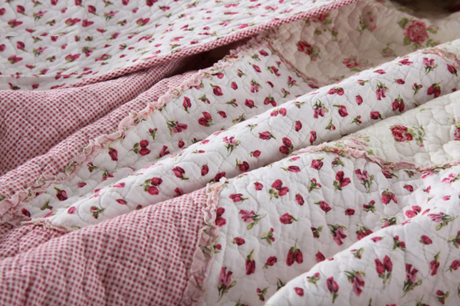 KISKIS Patchwork Colcha Acolchado Sobrecama Suave Floral Cubre Cama 230X250cm, Elegante Y Hermoso con 2 Fundas De Almohada