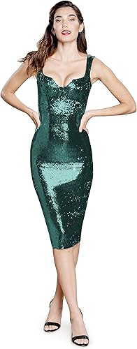 Dress The Population Vestido midi ajustado con cuello en V redondeado Sloane para mujer