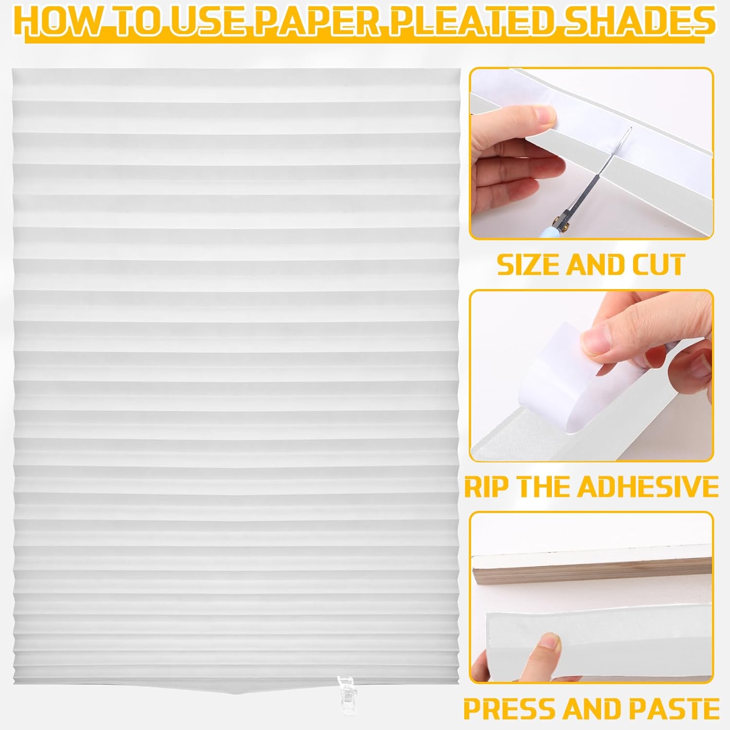 Kigley 12pcs White Filtering Temporary Blinds for Windows, Cordless Light Filtering Fabric Shade Self Adhesive Window Shade, Easy to Cut and Install, with Clips (48x72inch)