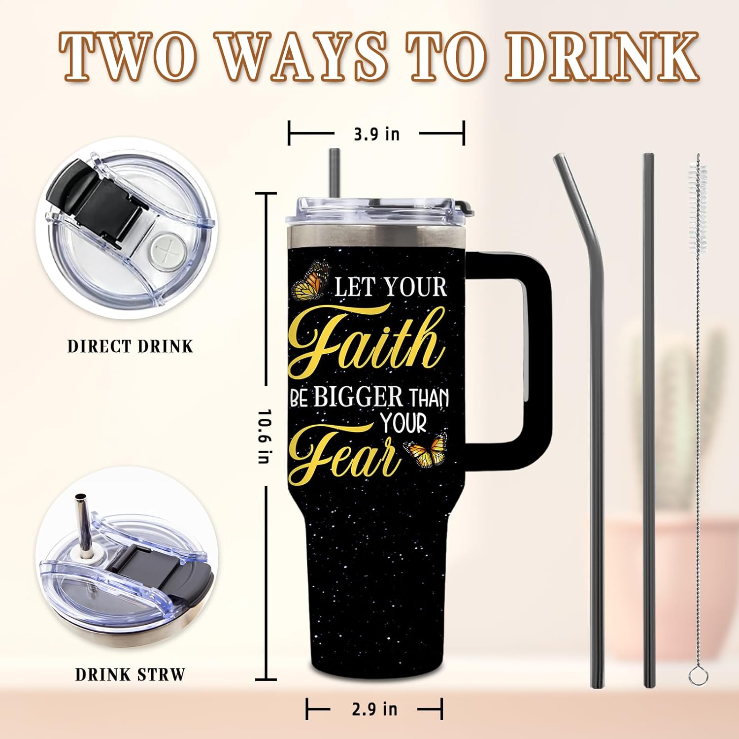 DUUV Christian Gifts for Men, Christian Tumbler 40 Oz With Handle and Straw, Inspirational Religious Gifts for Faith Lovers, Faith Over Fear Gift Tumbler for Christmas Thanksgiving, 1PCS - Image 3