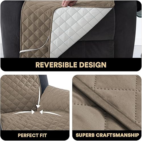 Miniatura 7 de PrinceDeco Funda reclinable reversible, funda de sofá para sala de estar, resistente al agua, protector de muebles con correas elásticas para