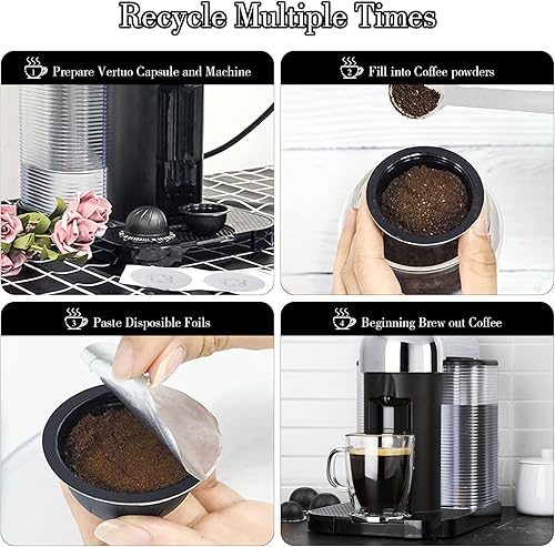 Miniatura 7 de Cápsulas reutilizables Vertuo, tapas de papel de aluminio espresso para cafeteras Nespresso VertuoLineVertuoline GCA1, cápsulas de café Vertuo
