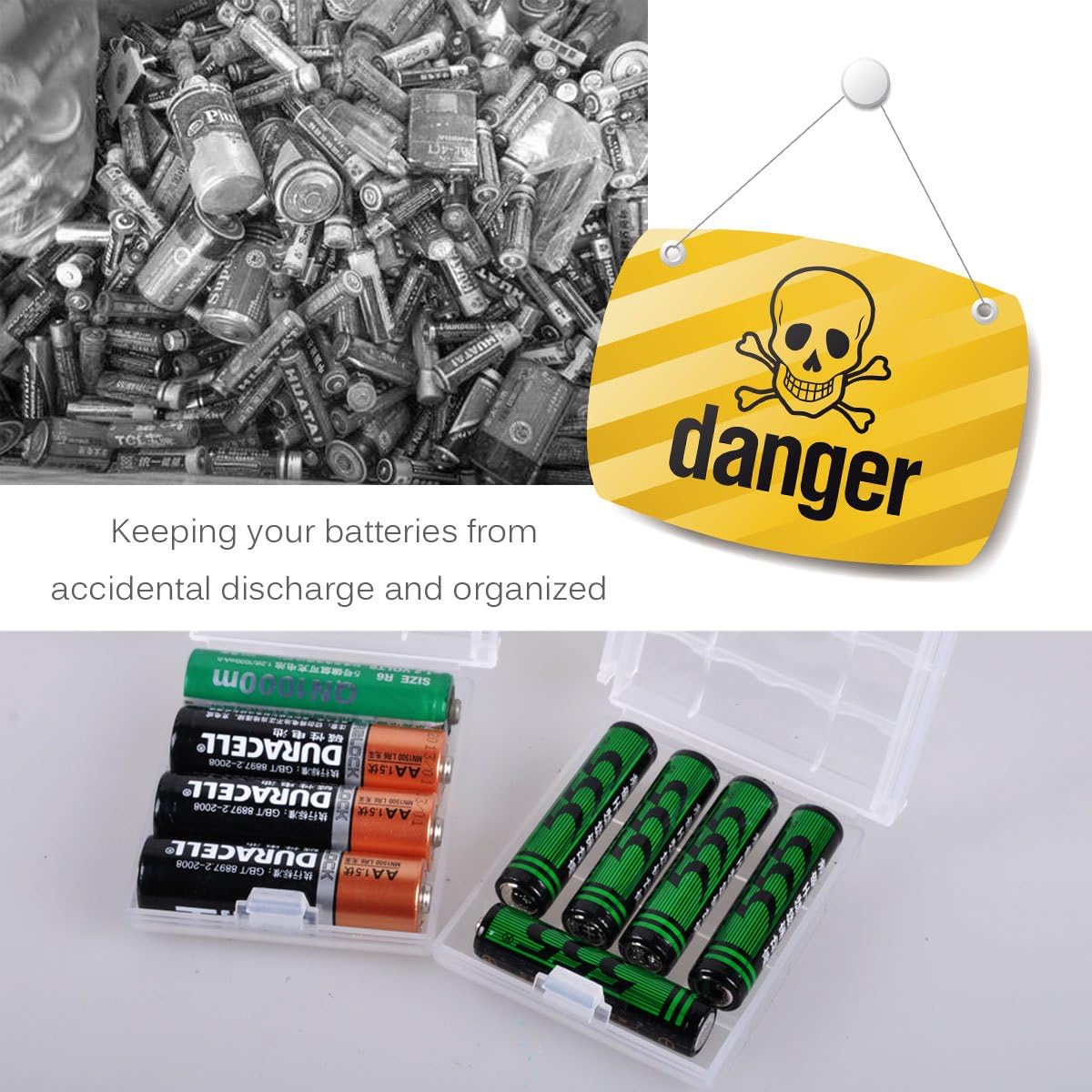 KEEPOW 12 Pcs AA/AAA Battery Storage Case Holder Box, Clear Color