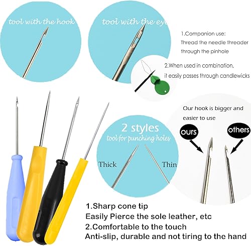Miniatura 3 de Nimozekd Kit de 11 agujas de vela, herramienta de inserción de mecha de vela, agujas perforadoras con ojo de gancho, aguja de absorción de velas de