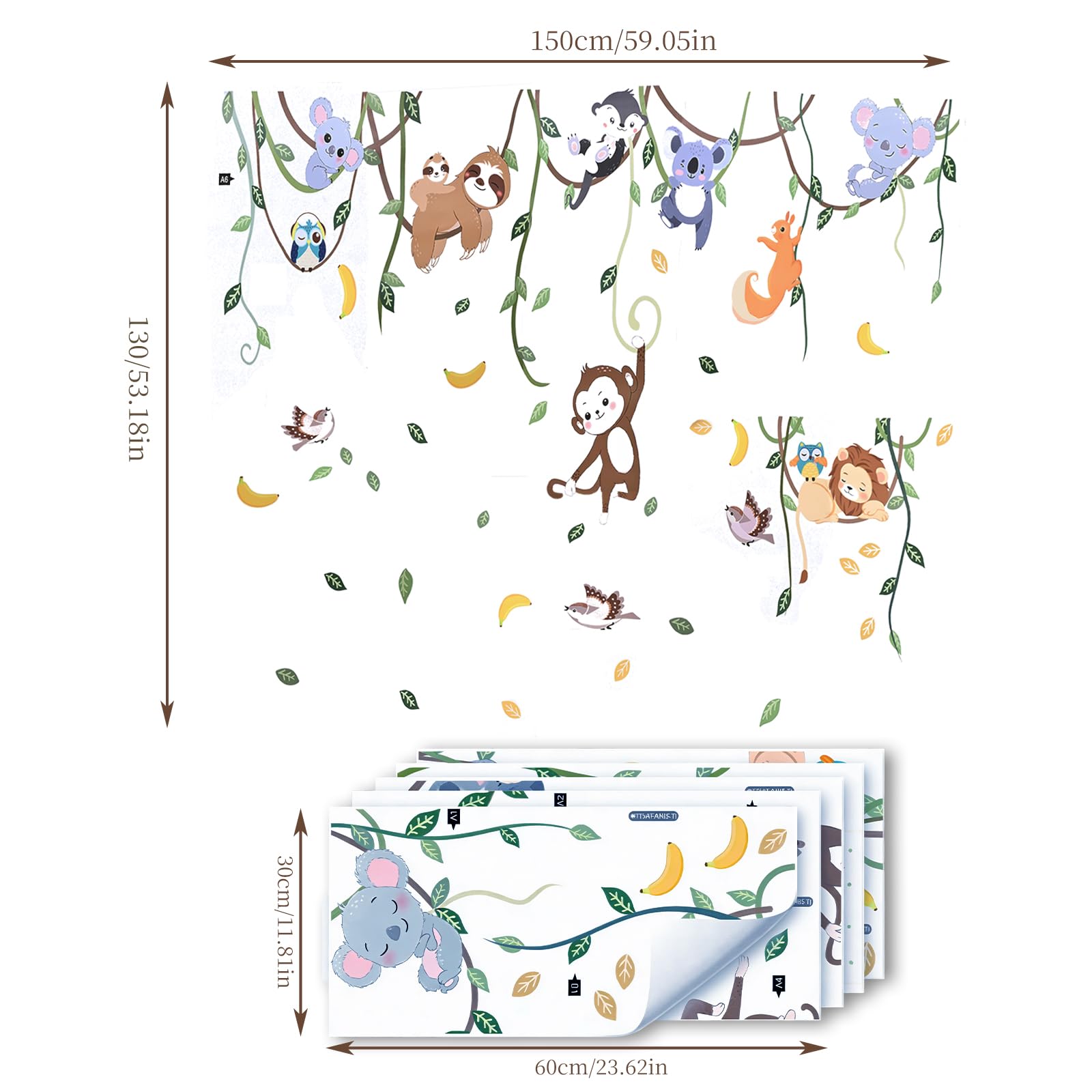 Nursery Wall Stickerss, Forest Animal Tree Wall Stickers, 150x130 cm, Waterproof, can be Used on Walls, Windows, Tiles - Image 4