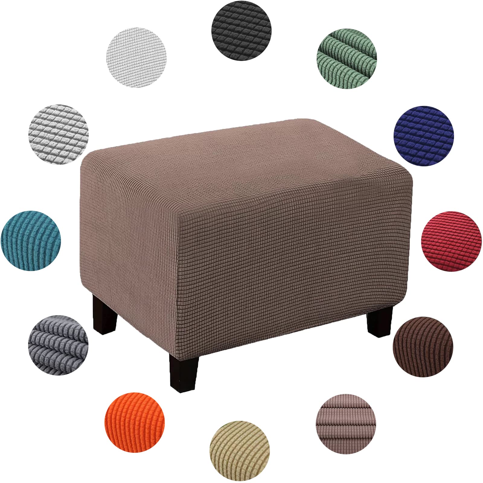 XJKH Stretch Footstool Slipcover - Soft Yellow Square Ottoman Cover for Living Room - Washable Pouffe Protector - S Size