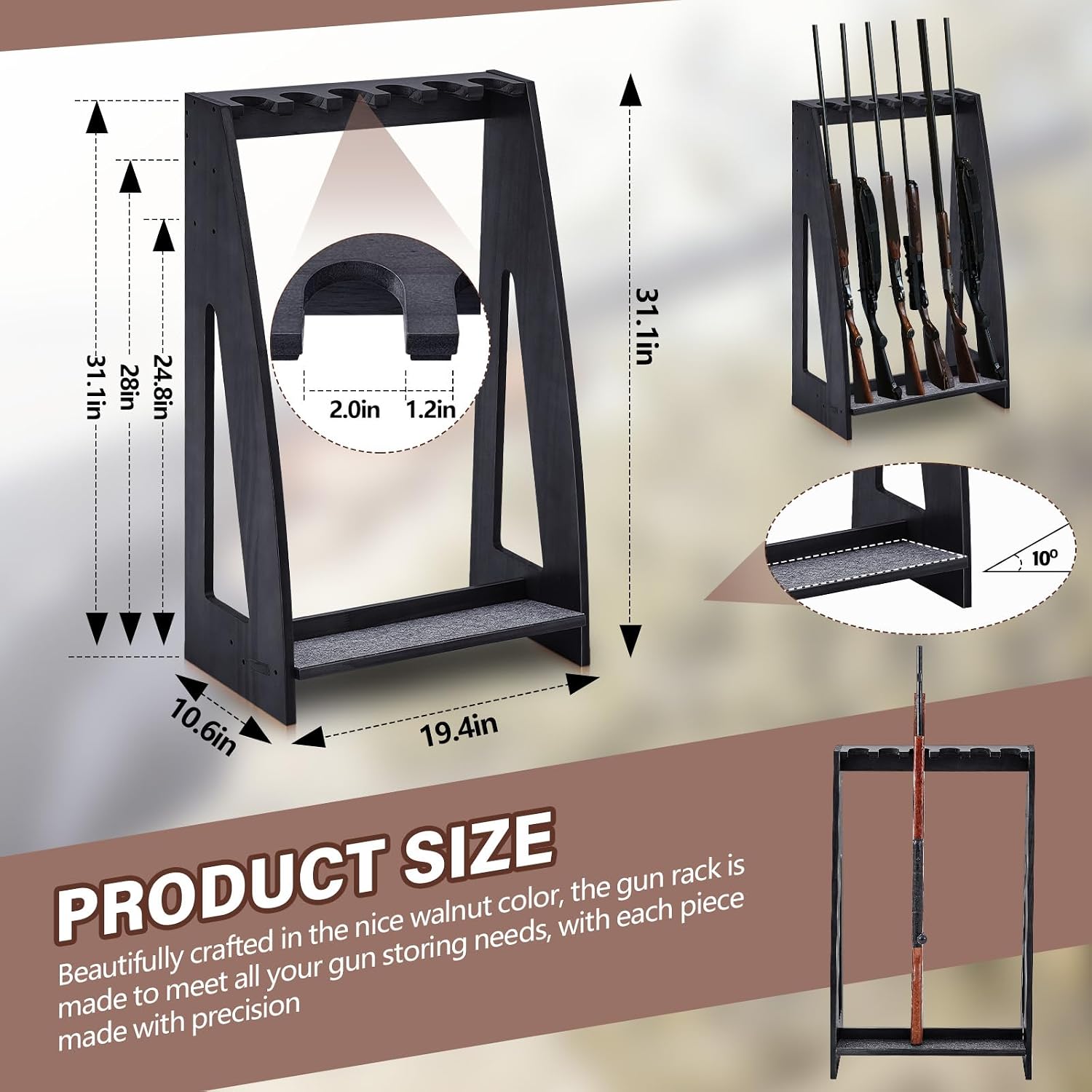 Yousoontic Indoor Gun Racks, Floor Standing Rifle Rack Wooden Freestanding Vertical Shotgun Display Stand with Soft Padding Safe Heavy Duty Gun Storage for Home Garage Office