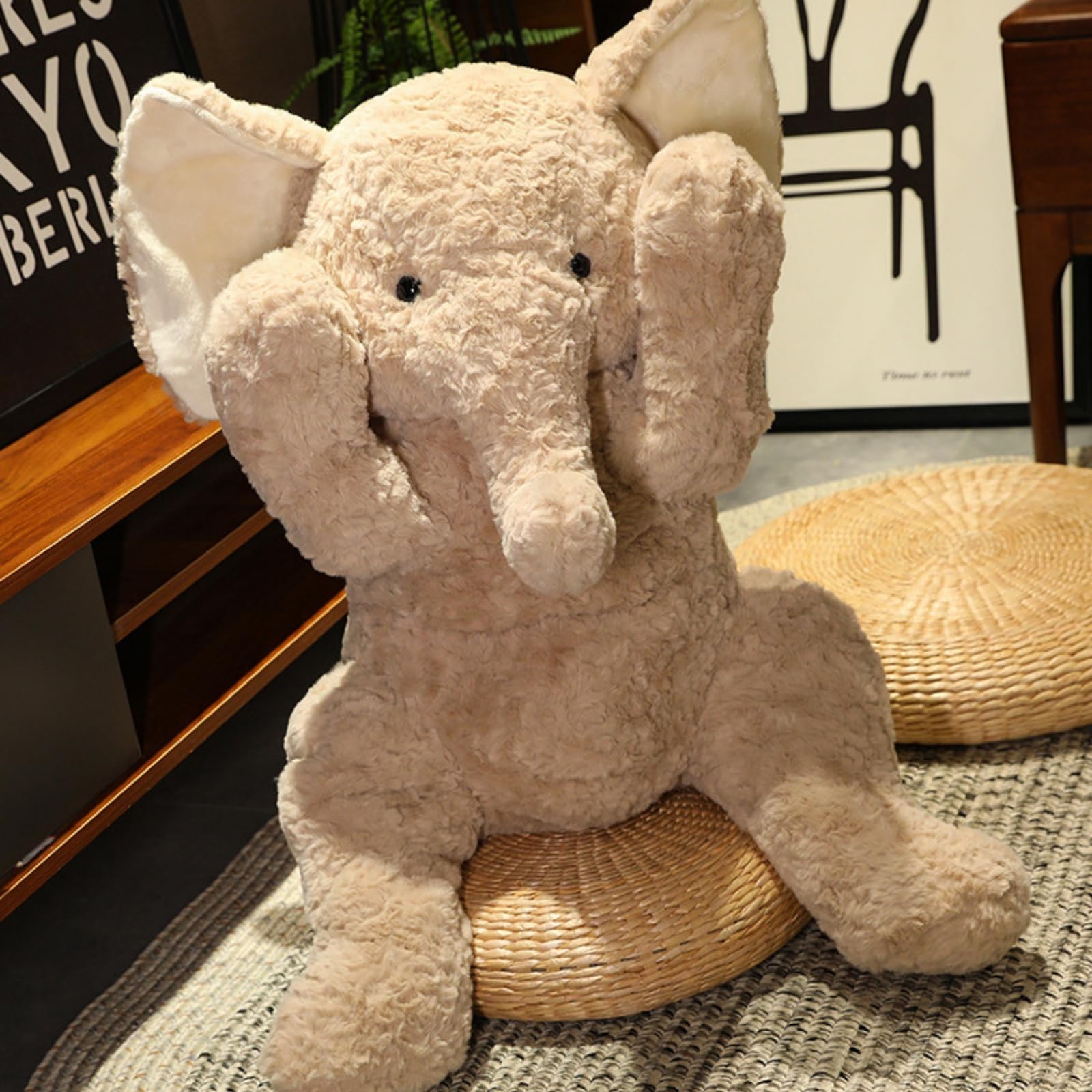 Elefant Kuscheltier, Superweicher Kuscheliger Elefant Plüschtier 35/55cm, Realistisch Gestaltetes Plüschtier, Niedliches Stofftier Elefantenpuppe, für Jungen Mädchen & Kleinkinder (55 cm)