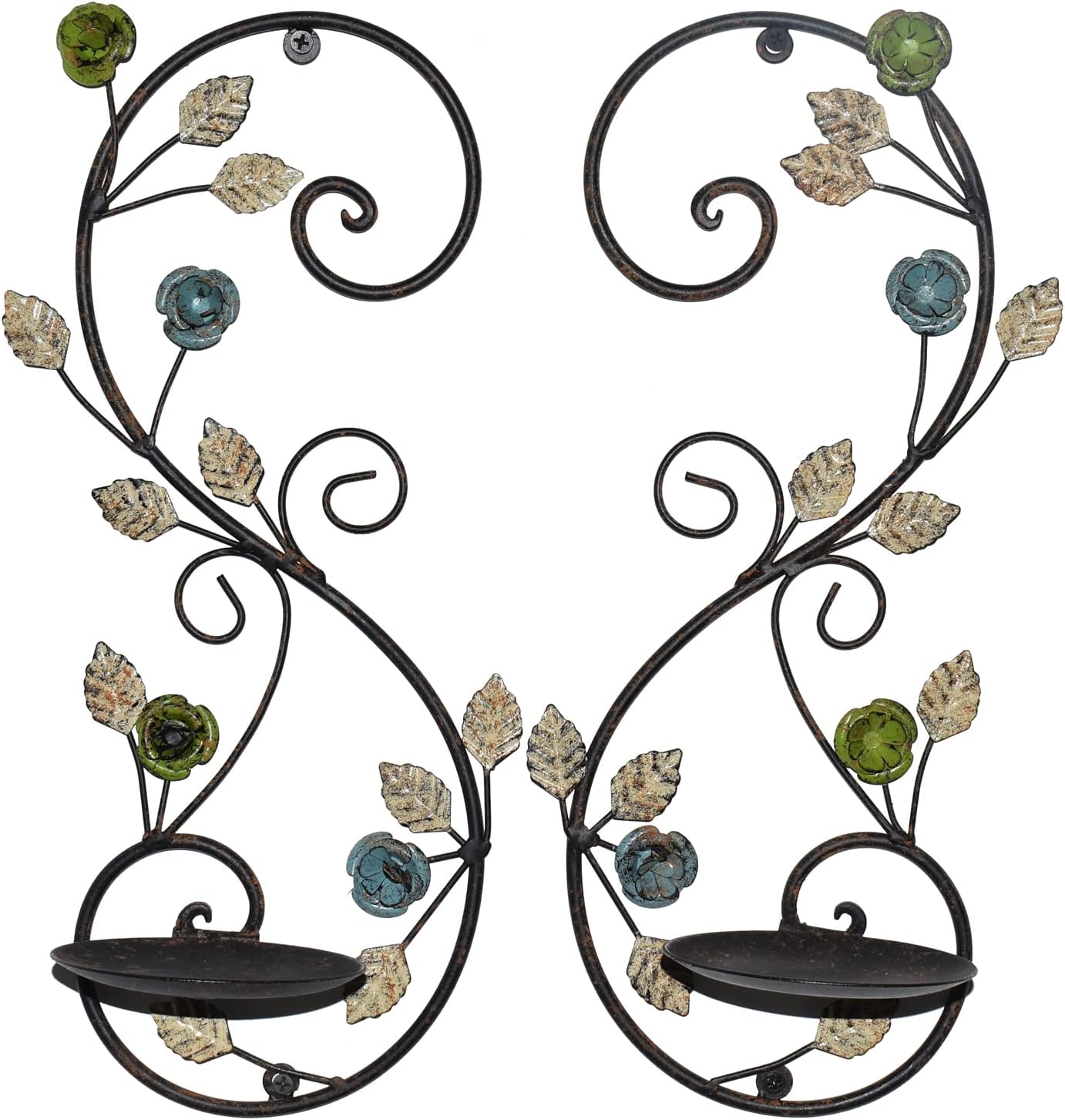 Wall Sconces Candle Holder Set of 2, Antique Multi-Color Leaf Branch Wall Mount Hanging Metal Wall Candle Holder Candle Sconce for Living Room Dining Room…