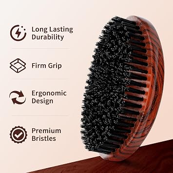 360 Curved Wave Brush For Men & Beard - Hard Palm Wave Hair Brushes Wave Styler Great for Wolfing - 360 Wolfin Pro Nylon Hard Bristle Brush for Barbers & Daily Use Idea for Black Hair (Red)