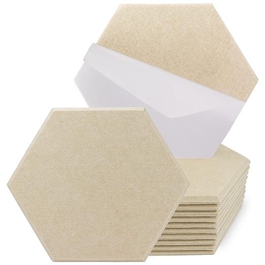 TroyStudio Hexagonal Sound Absorbing Material, Self-Adhesive, 12 Pieces, 14.2 x 12.2 x 0.5 inches (36 x 31 x 1.2 cm) - Soundproofing Material, Soundproofing Sheet, Window, Door, Sound Absorbing Panel, Design, Stylish, Acoustic Absorbing Sheet, Polyester, Home Theater, Soundproofing, Noise Prevention, DIY, Indoor Decoration, Sound Absorbing Board (Ramel, US)