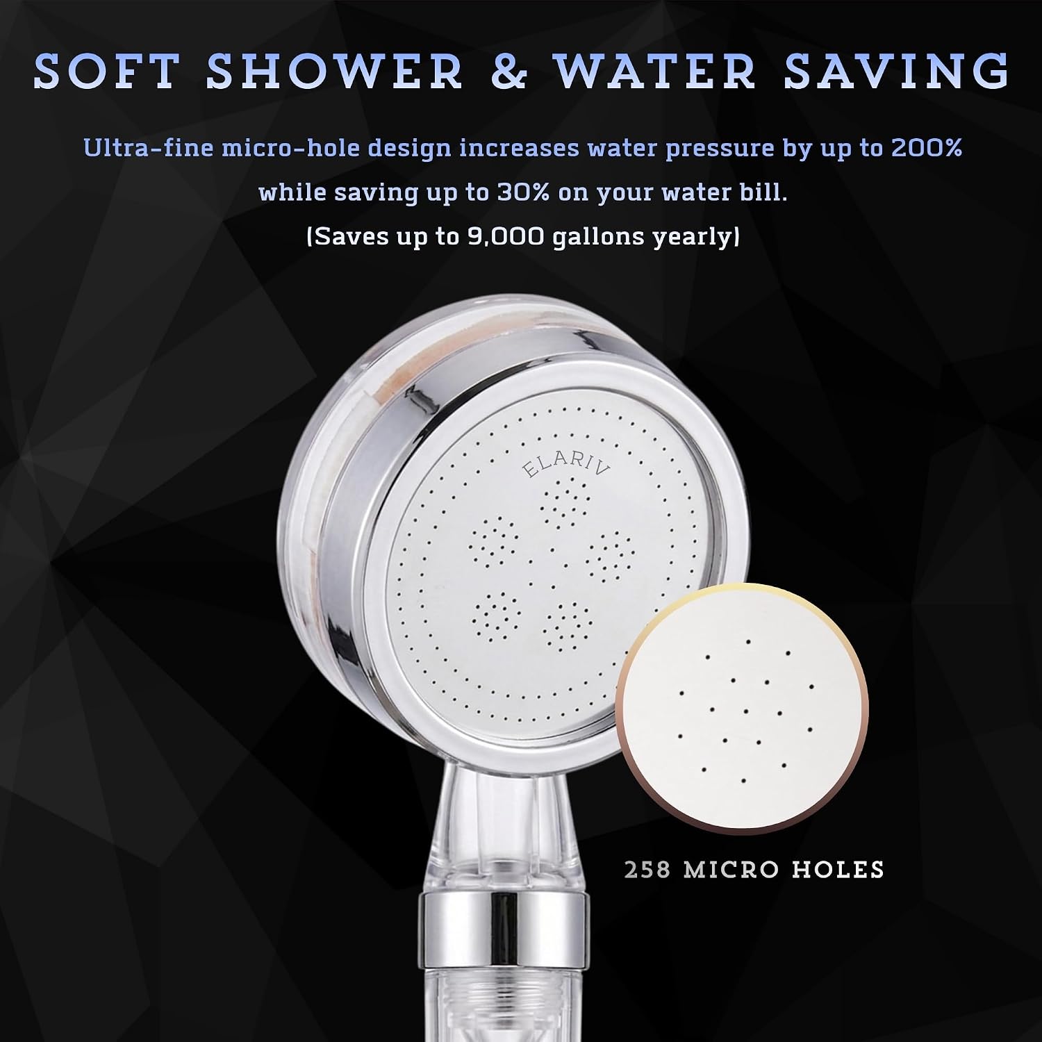 Filtered Shower Head for Hard Water - High Pressure, Removes Chlorine & Impurities - Vitamin C & PP Dual Filter for Dry Skin & Hair - Handheld Spa System, Clear