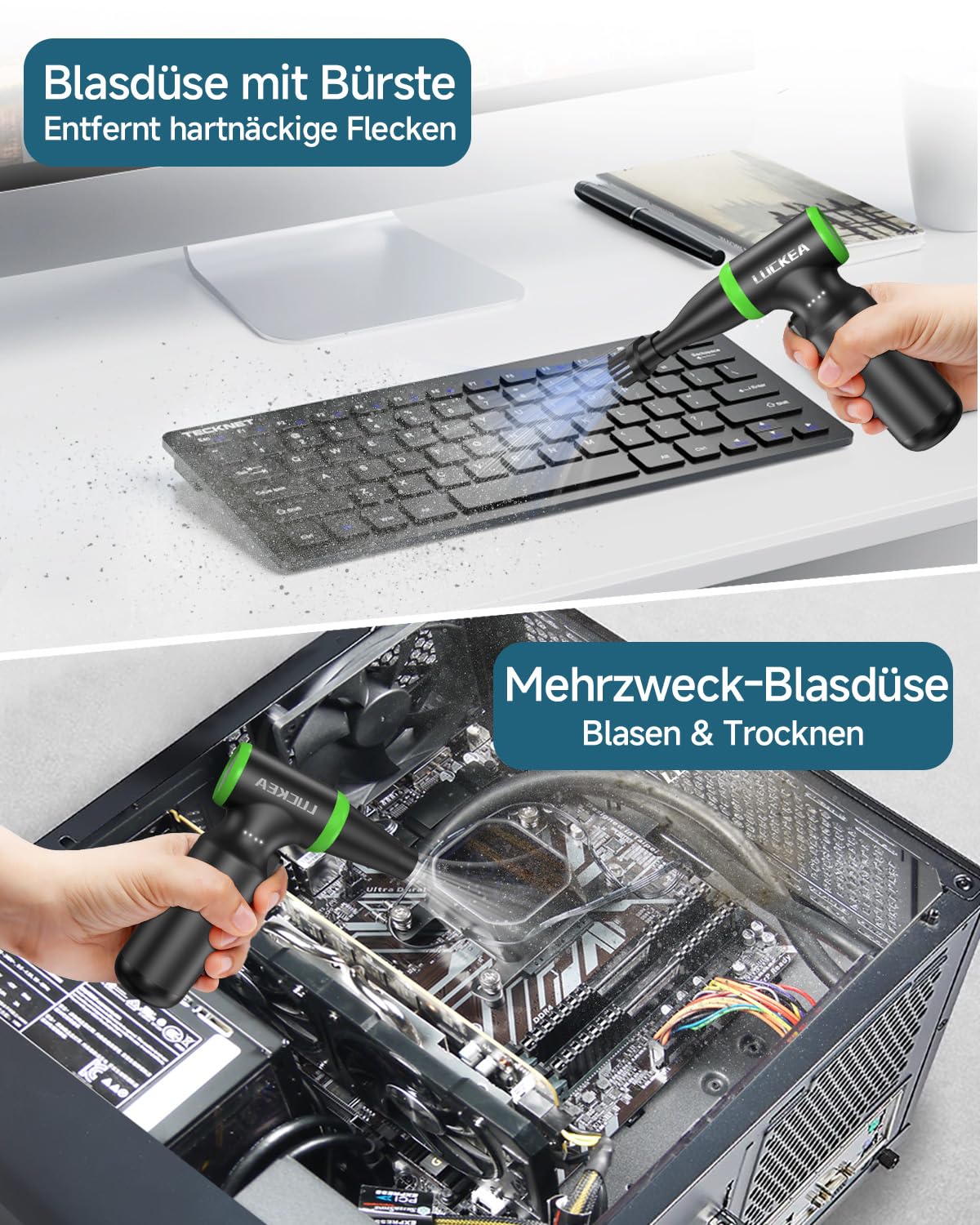 Elektrische Staubgebläse Druckluftspray für PC Reinigung - 3-Gang Air Duster 130000 U/min, Mini-Gebläse, Staubgebläse für Tastatur, Outdoor, Haus und Auto, Compressed Air Luftdruckspray Staubtuch