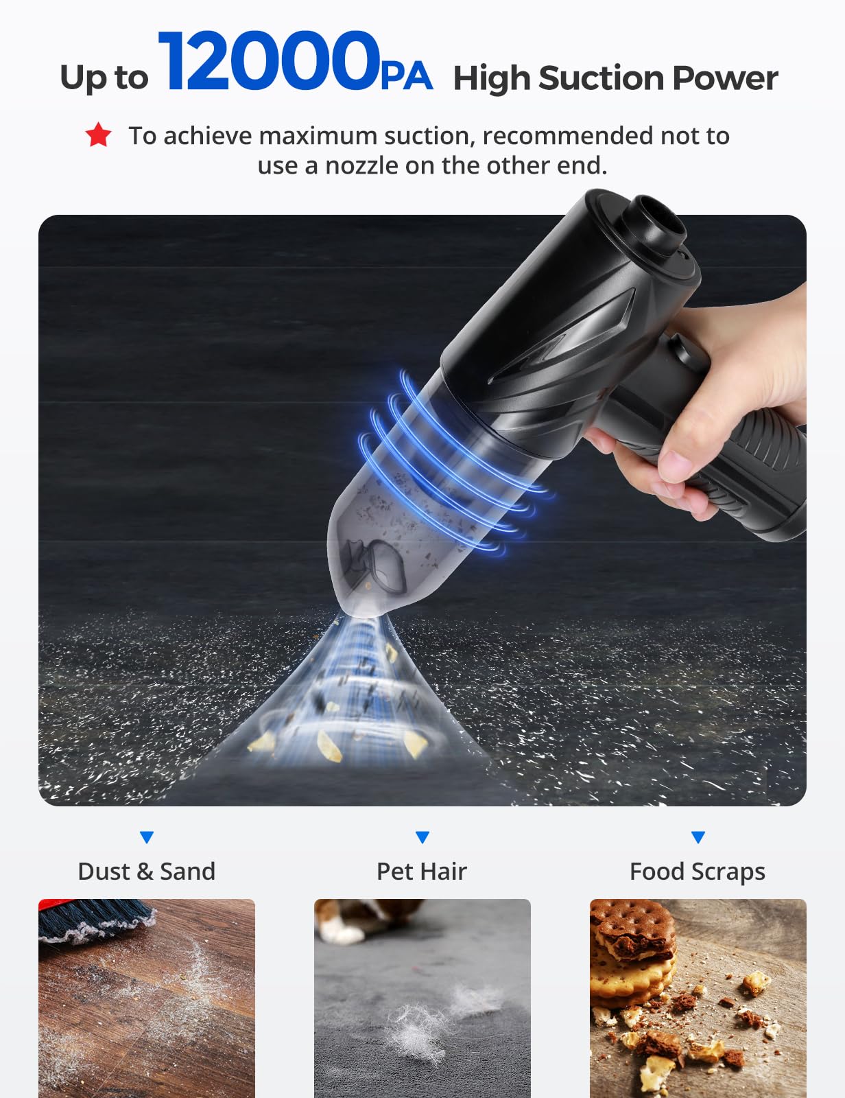 INLAND 2 in 1 Compressed Air Duster, 3-Gear to 71000RPM Electric Air Duster and Vaccum with LED Light, 6000mAh Type-C Mini Blower & Pump for Electric Devices Cleaning, Car Vaccum Cleaner