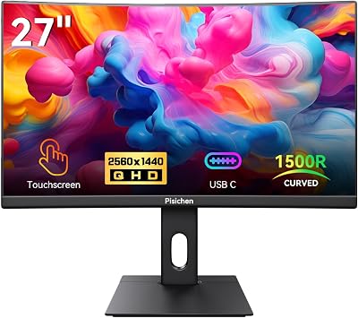 شاشة لمس منحنية مقاس 27 بوصة، شاشة كمبيوتر QHD 2K 2560x1440 85 هرتز، 99% sRGB، مزامنة تكيفية مدمجة، مع منفذ عرض HDMI، العناية بالعيون، VESA