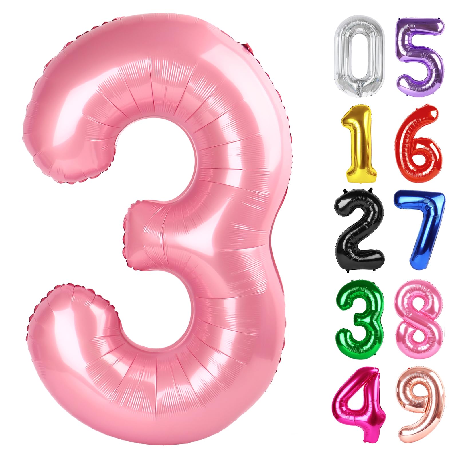 Pearlescent Pink Number 3 Balloon 40 Inch, 3rd Birthday Celebration Supplies for Girls Boys Women Men, 3 Balloon for Girls Boys Theme Party