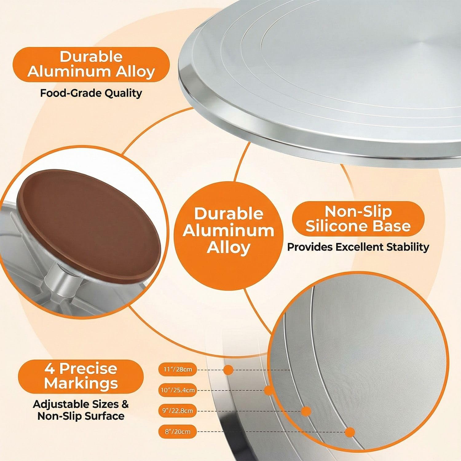 Plato Giratorio para Tartas de Aluminio - Base Giratoria para Decoración Profesional con Set de 144 Accesorios de Repostería Incluye Espátula y Boquillas, Gran Regalo para Mujeres