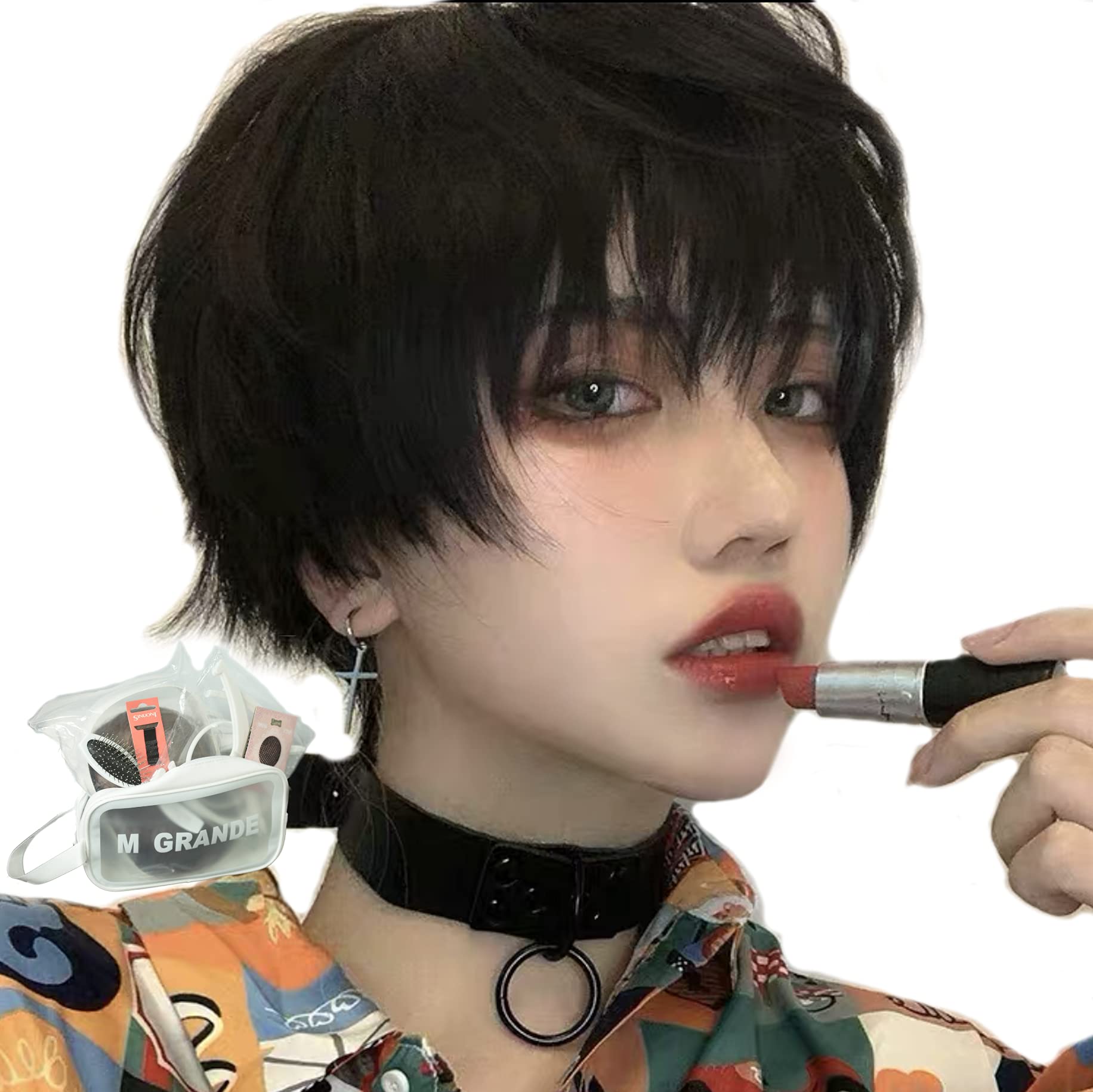 MGRANDE wig premium line 【 active top stylist produce 】 6 items set inner color line men's original wig short small face effect(femiblackSt DY19A)