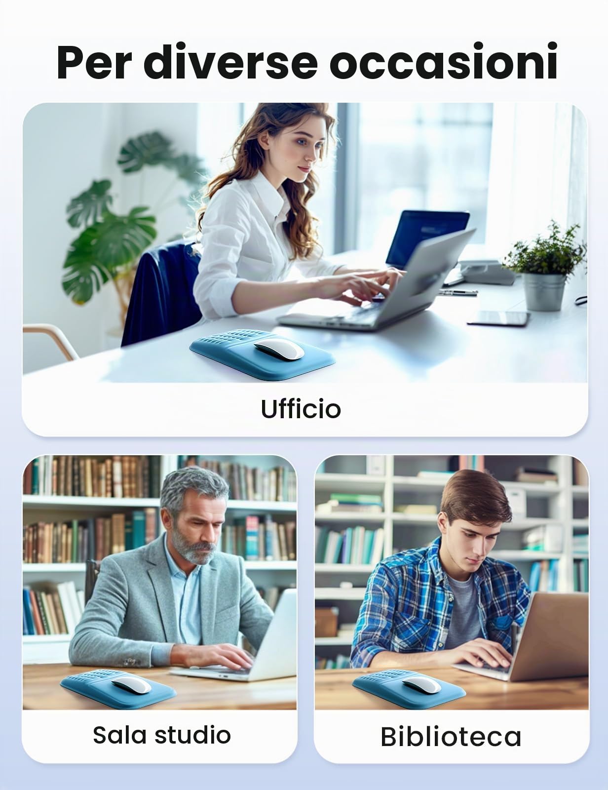 VAYDEER Tappetino Mouse con Supporto Polso [Ergonomico] [Riduce il Dolore] [Memory Foam Morbido] [Materiale Traspirante] [Antiscivolo] Accessorio Ufficio per Computer Blu
