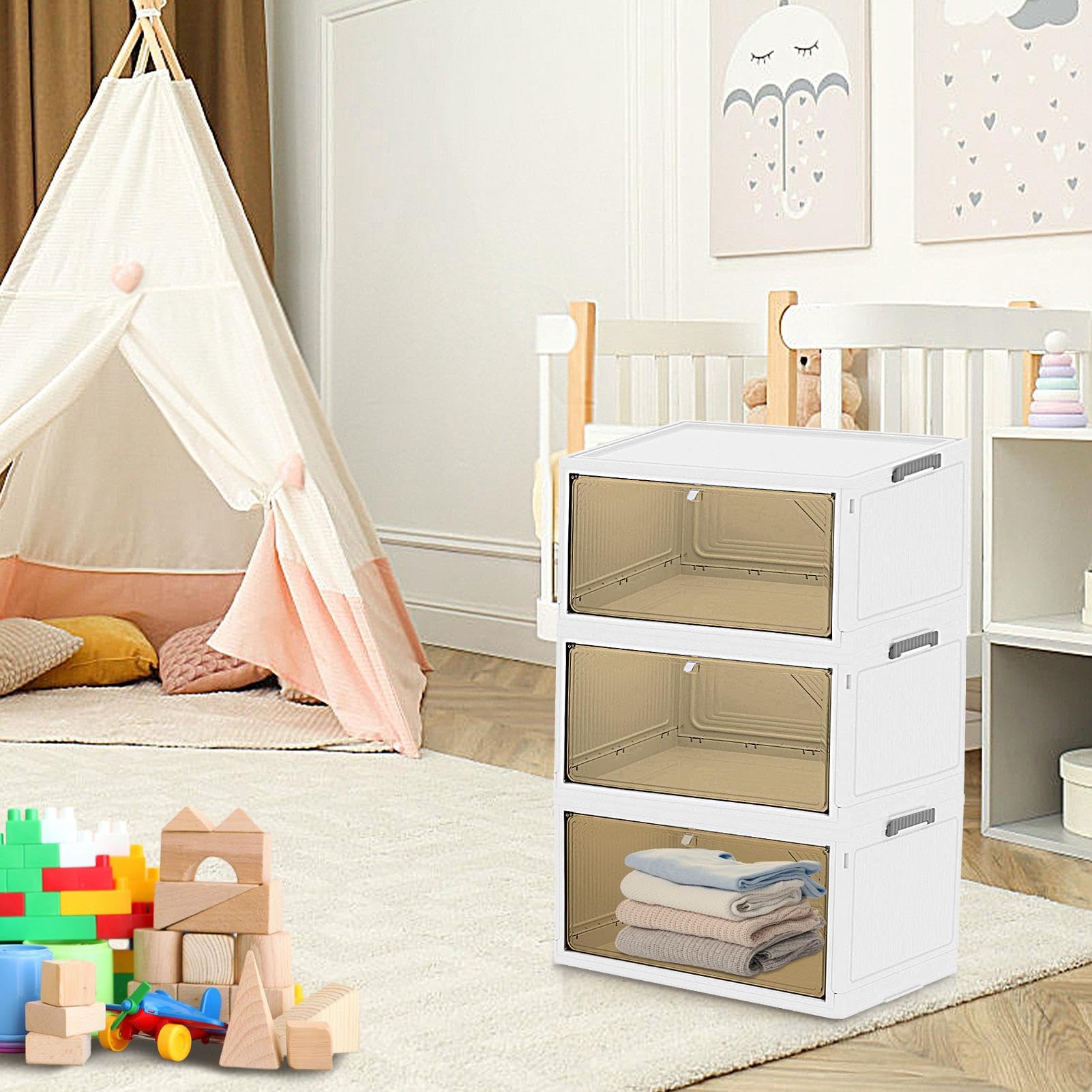 Stapelbarer Schrank-Organizer, platzsparend, Mehrzweck-Organizer, groß | Faltbare stapelbare Kleiderboxen, platzsparend für Zuhause, Schrank, Schlafzimmer, Schlafsaal, Küchen-Organizer