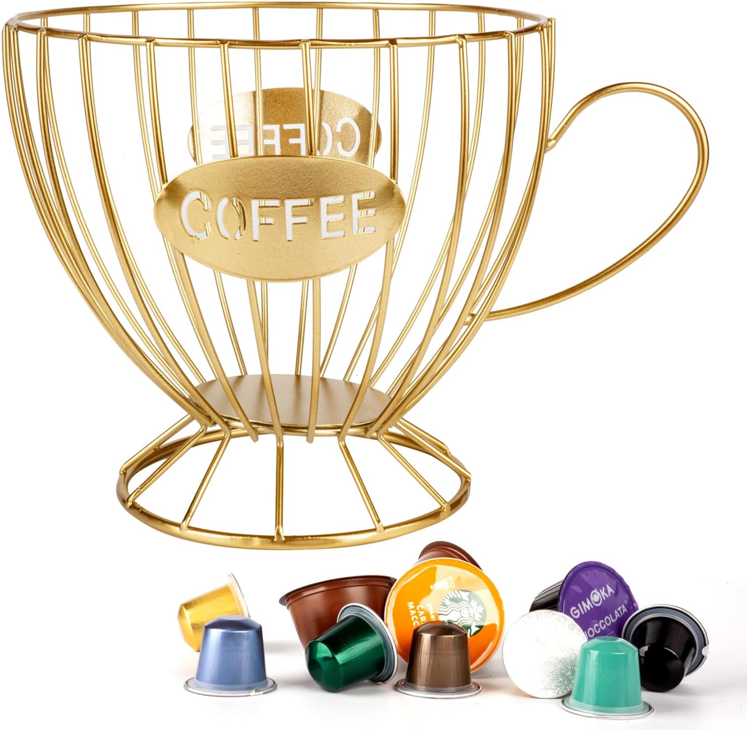 Stainless Steel Cup Coffee Basket pods holder Sturdy for Home or Office Kitchen Counter Organizer Espresso Capsule (Coffee Cup Shape GOLD)
