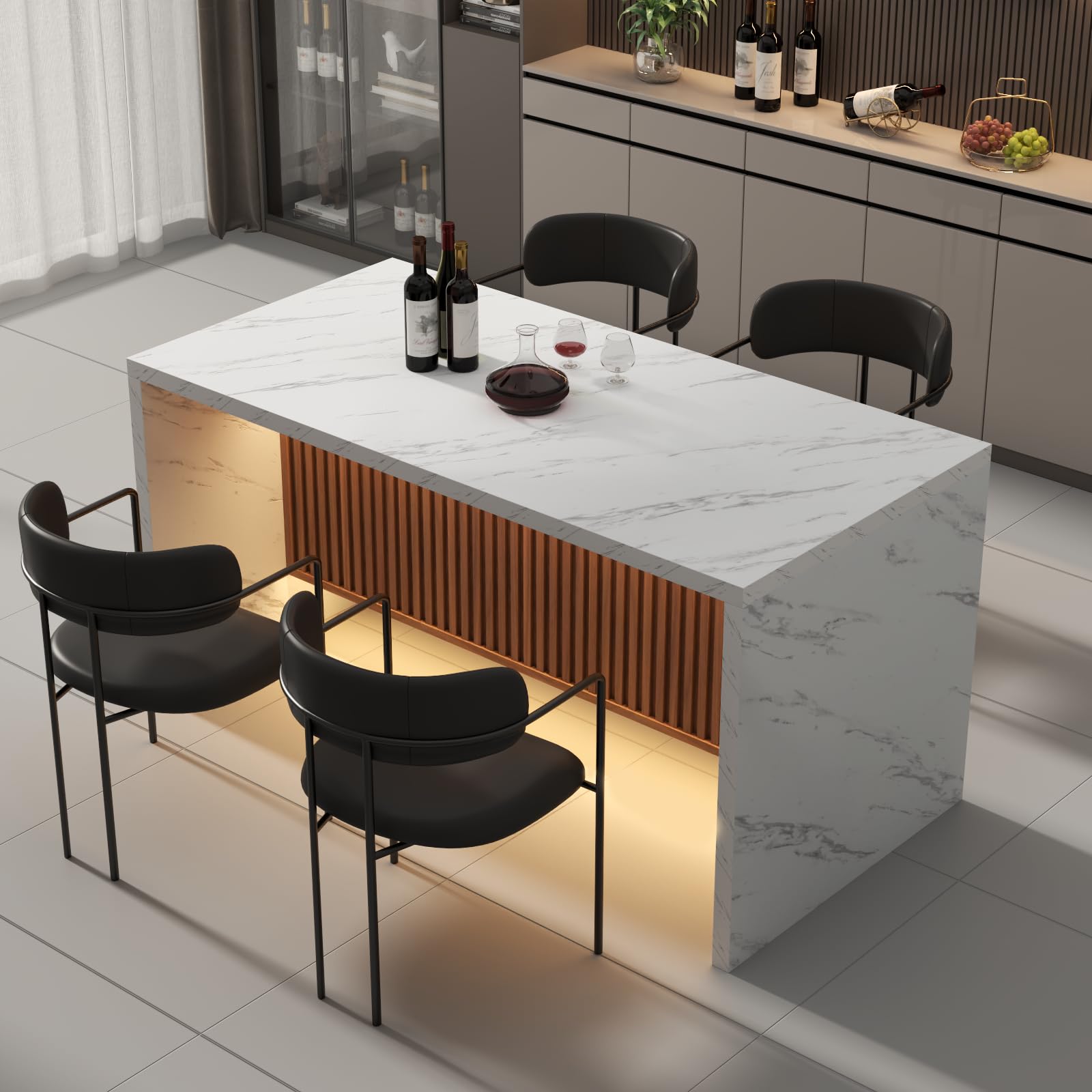 Gyfimoie 63' LED Marble Dining Table