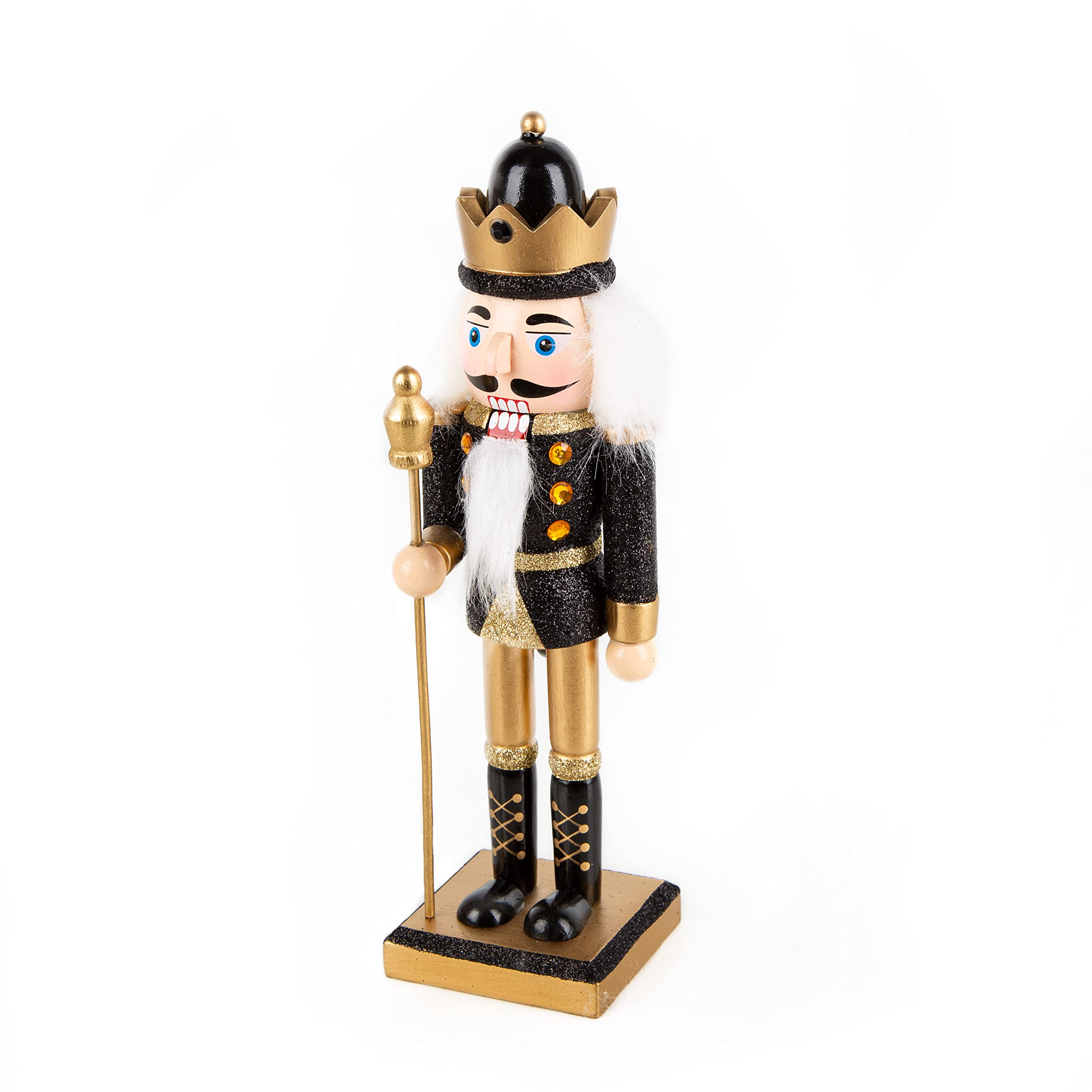 Logbuch-Verlag Nussknacker König 26 cm – Holzfigur in Schwarz-Gold mit Glitzer – Weihnachtsdeko klassisch & edel – Dekofigur als Geschenkidee Weihnachten
