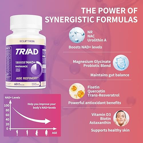 Miniatura 7 de Triad NAD Supplements for Women  Riboside de nicotinamida y trans-resveratrol, suplemento alternativo NMNHNMNN, antienvejecimiento celular  Salud