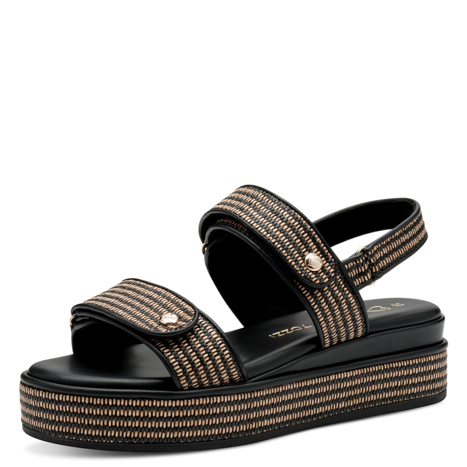 MARCO TOZZI Women's Flat Sandals with Velcro Platform, Black (Black Comb), 8.5 UK