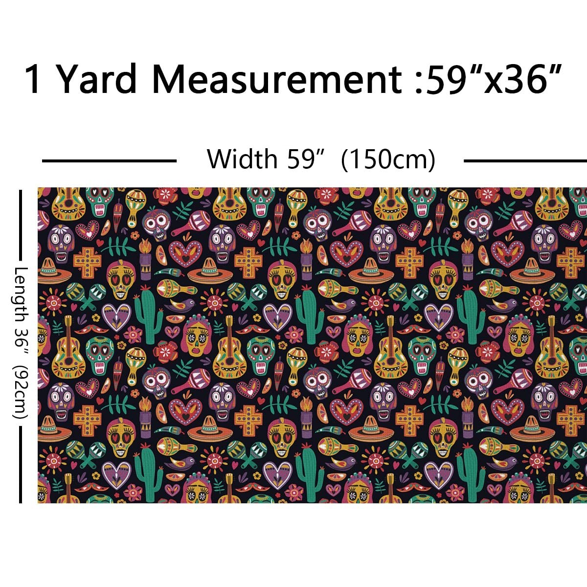 Sugar Skull Fabric by The Yard,Mexican Style Skeleton Cactus Fabric for Chairs,Exotic Flowers Pepper Fabric for and Home DIY Projects,1 Yard,(L92*W150cm) Charcoal Grey - Image 2