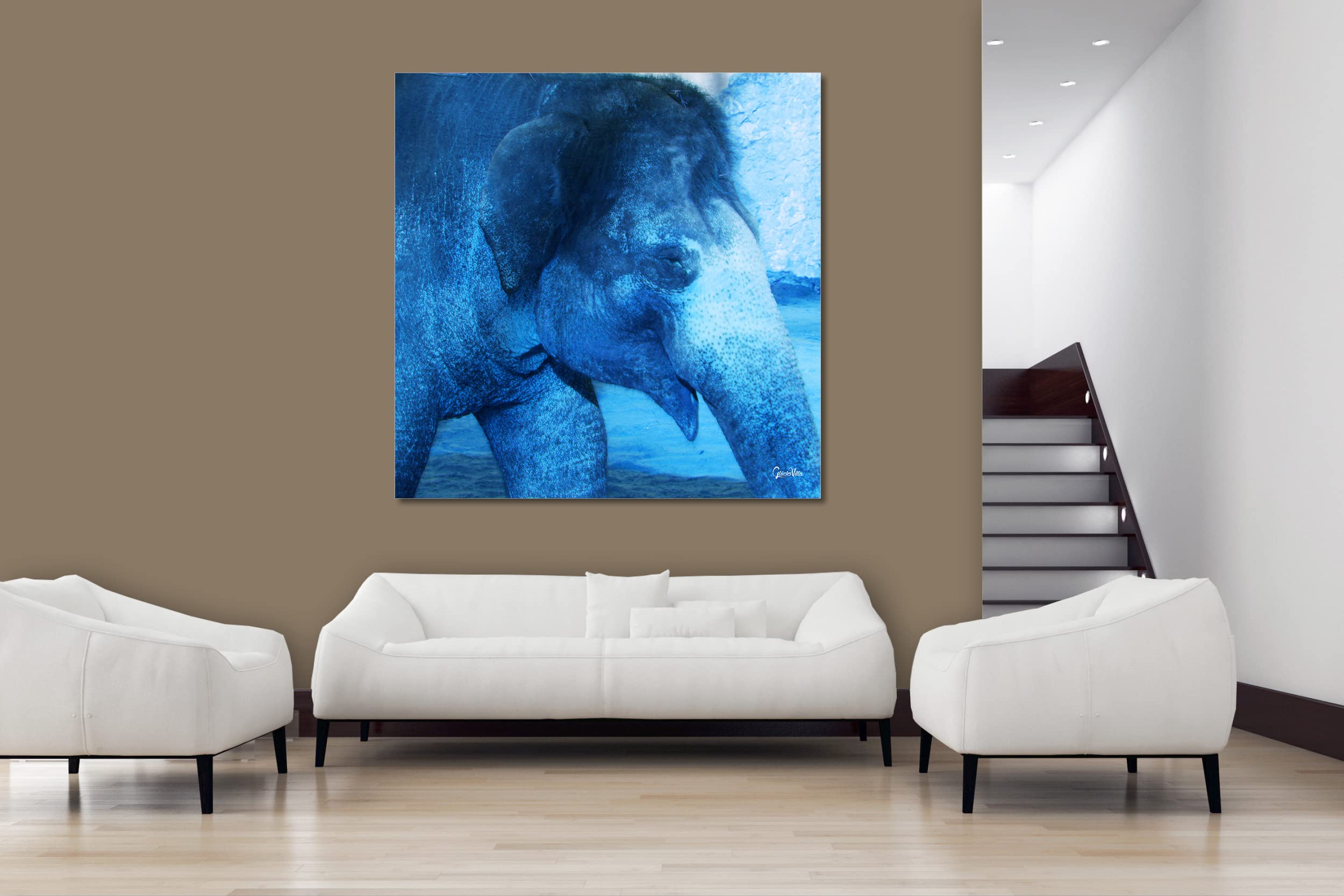 Glücksvilla - Der Elefant 1 - (Acrylglas-Bild 5 mm, 140 x 140 cm) | div. Maße - aus DE - Kunstdruck XXL Deko Wandbild Quadrat - Wildnis Afrika Natur Tier Fotografie