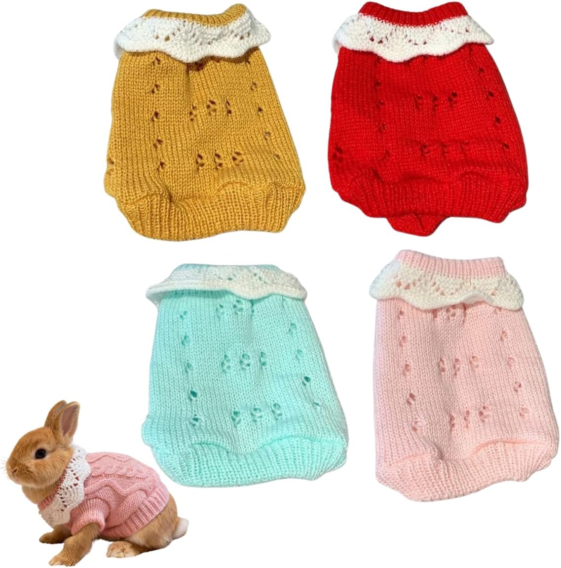 4PCS Rabbit Costume Warm and Cute Winter Sweater for Party Holiday Photo Shoots for Bunnies, Guinea Pigs, Ferrets, Kittens, Puppies and Other Small Animals (XX-Large)