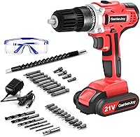 GardenJoy 21V Cordless Drill Driver Kit 30Nm Torque 2-Speed 3/8" Keyless Chuck LED Light Bits Battery Charger for DIY Home Projects