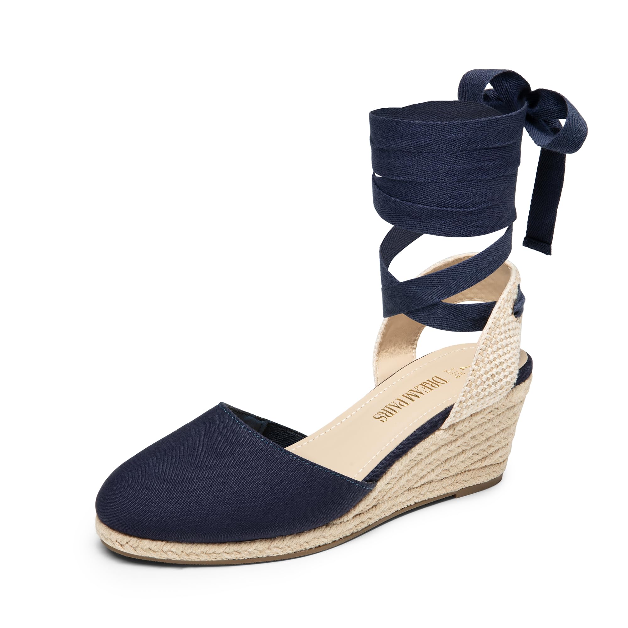 DREAM PAIRS Alpargatas para Mujer con Plataforma, Sandalias de Cuña Puntera Cerrada con Correa Elástica al Tobillo,Size 23.5 cm,Marino-Lona,SDPW2405W