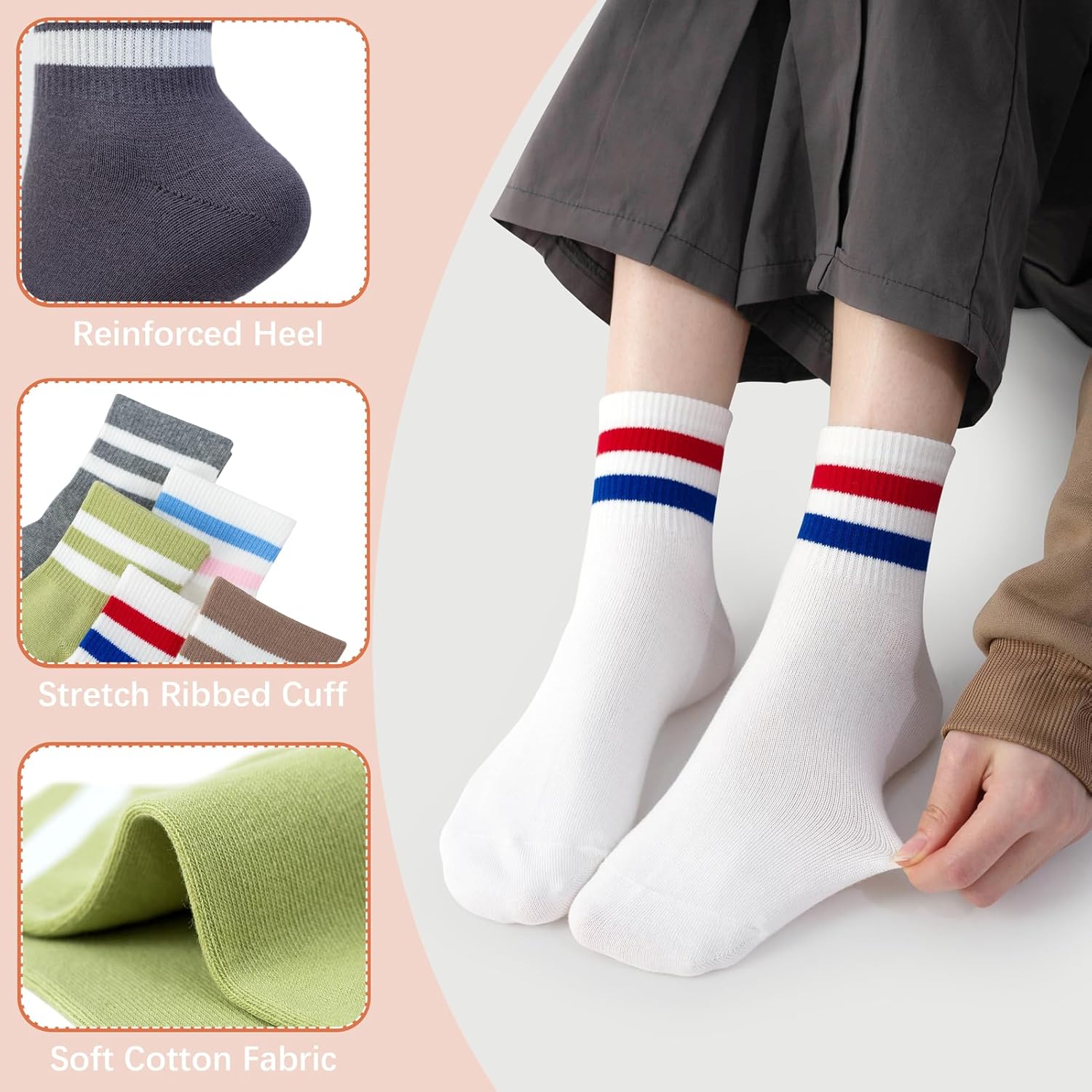 SISOSOCK Quarter Crew Cotton Socks for Women or Men Striped Athletic Socks Casual Socks 6-10 pairs with Gifts Box - Image 5