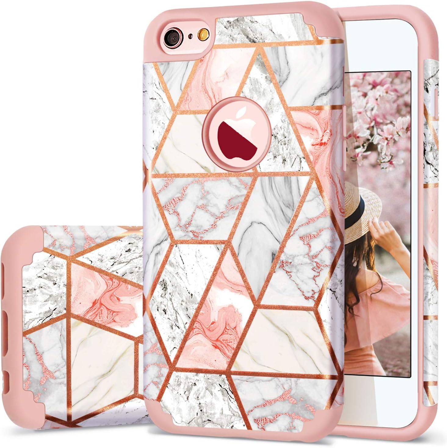 Fingic for iPhone 6s Case,iPhone 6 Case,Rose Gold Marble Design for Girls Shiny Glitter Bumper Hybrid Hard PC Soft Silicone Rubber Anti-Scratch Shockproof Protective Case Cover for Apple iPhone 6/6S