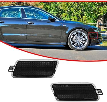 Smoked Front Quarter Panel Side Marker Lights Kit ABS Housing for Audi for A7 Elite/S Line 16-17 for RS7 Base 14-18 & Performance 16-18 for S7 Base 13-18 & Prestige 17-18 Smooth