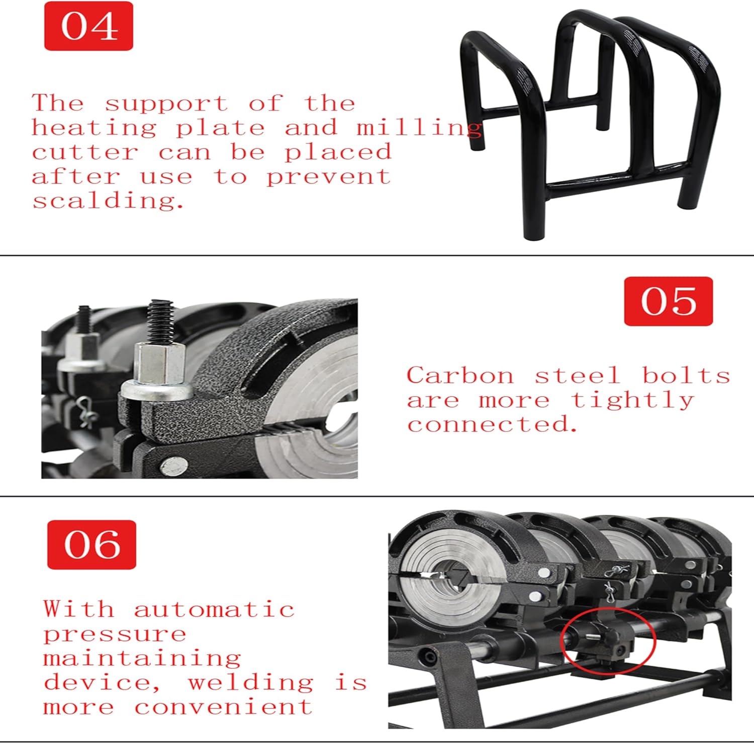 110V Pipe Fusion Welder for PE PPR PB PVDF, 4 Clamps Tube Fusion Welder, Pipe Hot Melt Machine 2.48"-6.30” (63-160mm)
